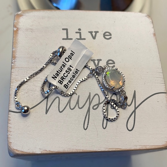 Imported Natural Opal .925 Sterling Silver BOLO Adjustable Bracelet - Picture 1 of 6